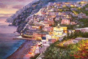 Positano Crepúsculo Egeo Mediterráneo Pinturas al óleo